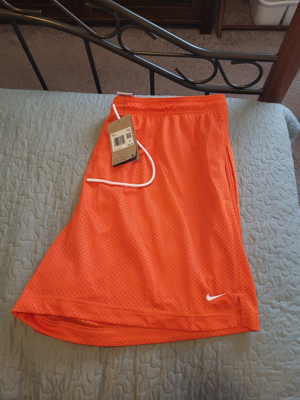 Nike Orange Men's Mesh Athletic Shorts with White Swoosh